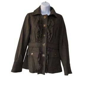 Tabitha Ruffle Button Wool Blend Jacket Women's Size 2 Brown Woven Coquette